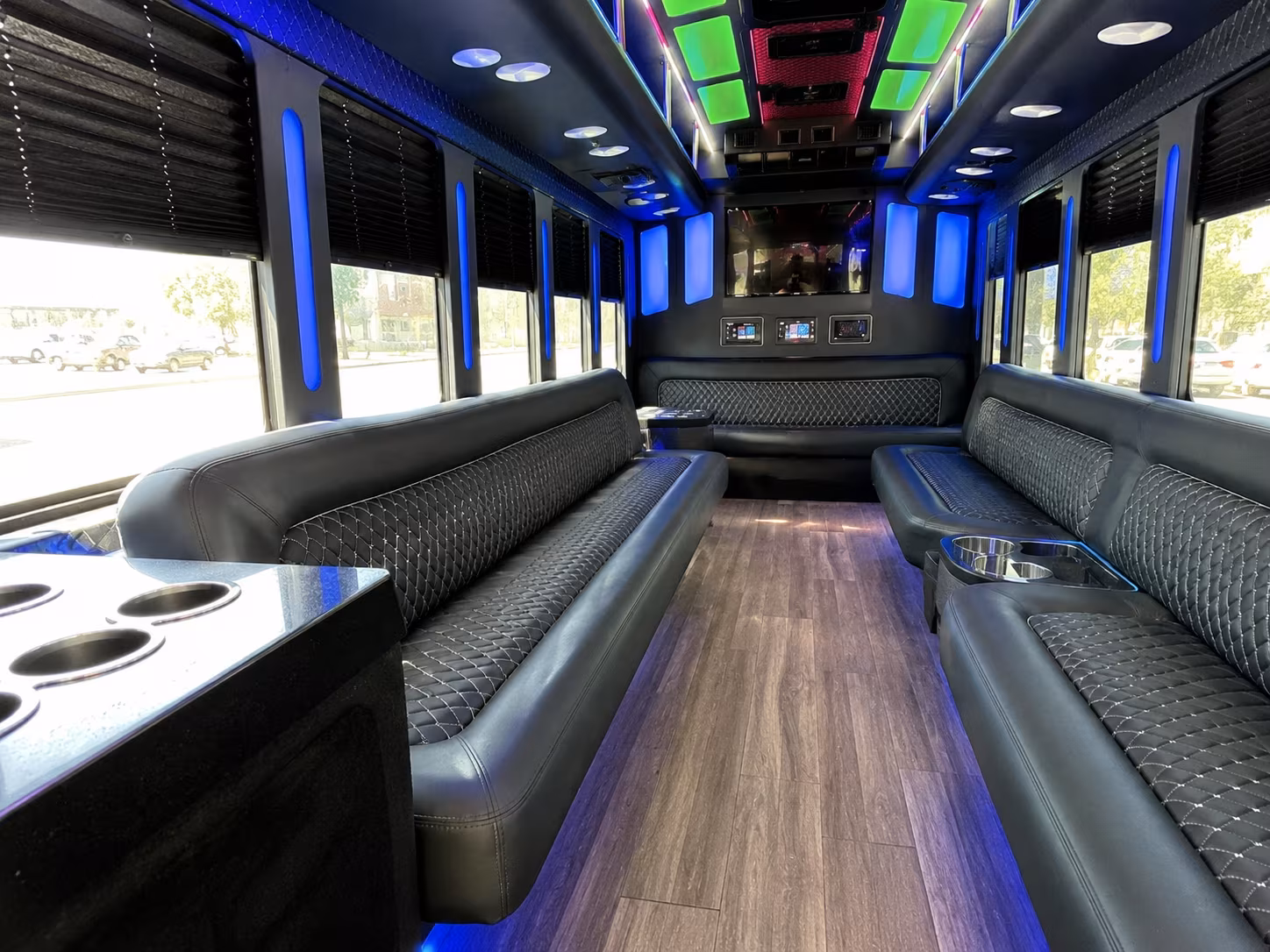 mcallen 15 passenger party bus inside