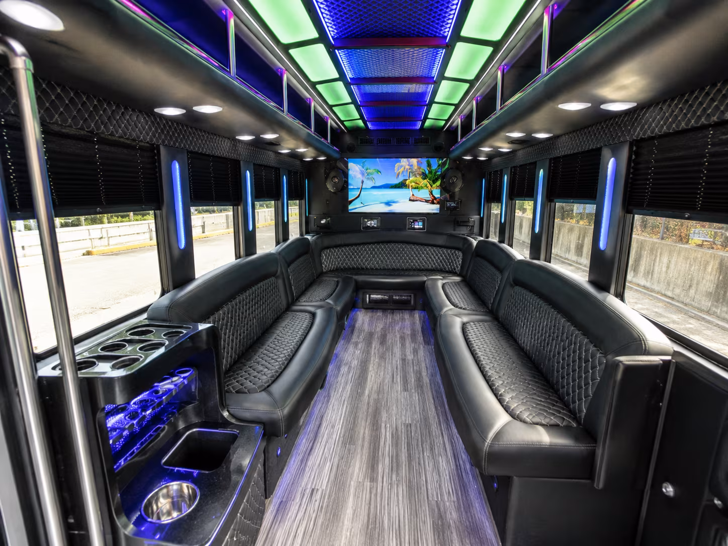 mcallen 18 passenger party bus inside