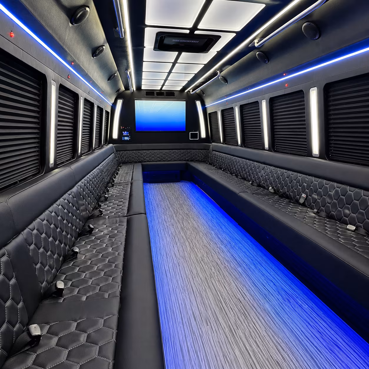 mcallen 50 passenger party bus inside